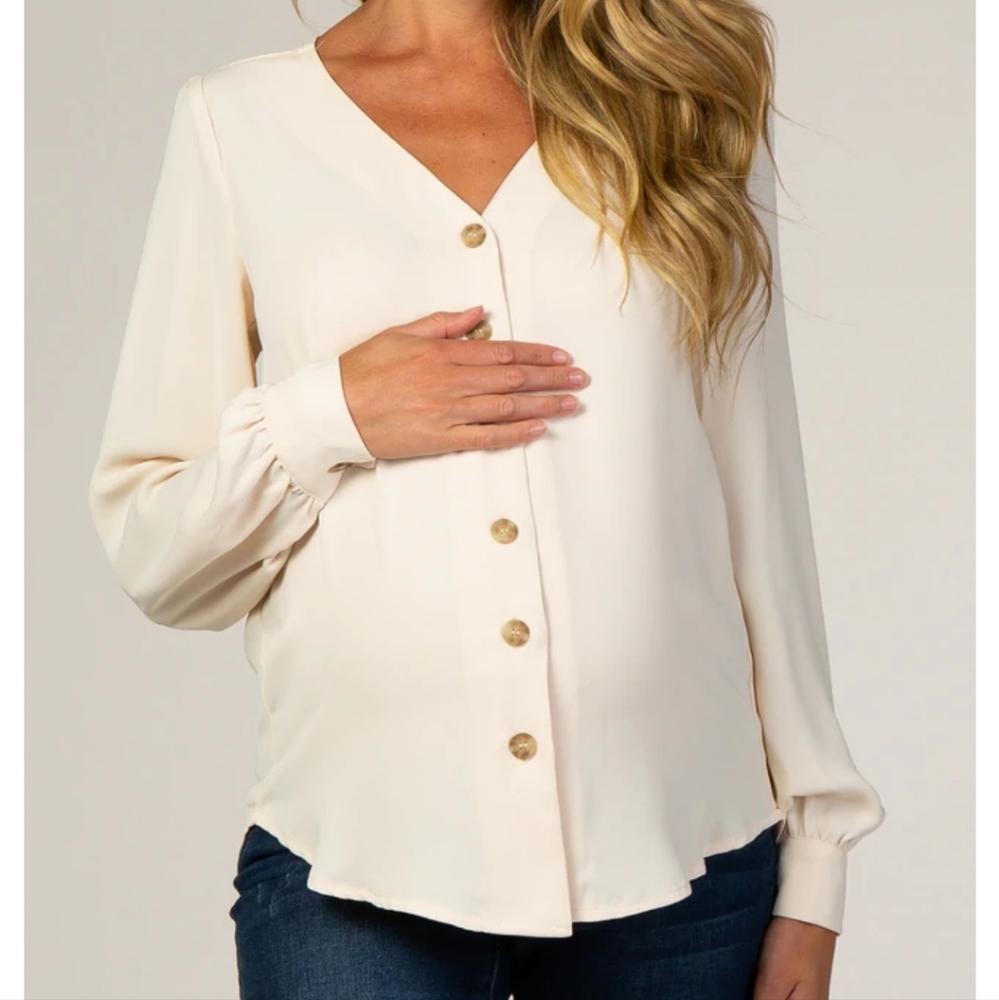 PinkBlush Ivory Button Up Maternity Blouse
